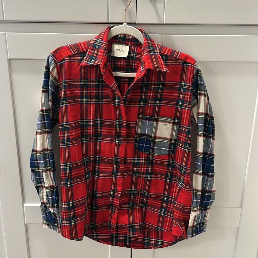 WREN Anthropologie Plaid Flannel Button Down Shirt Womens XS X Small